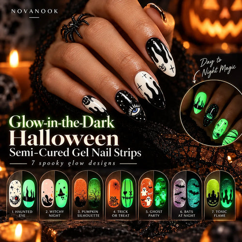 Glow-in-the-dark Halloween semi-cured gel nail strips product hero
