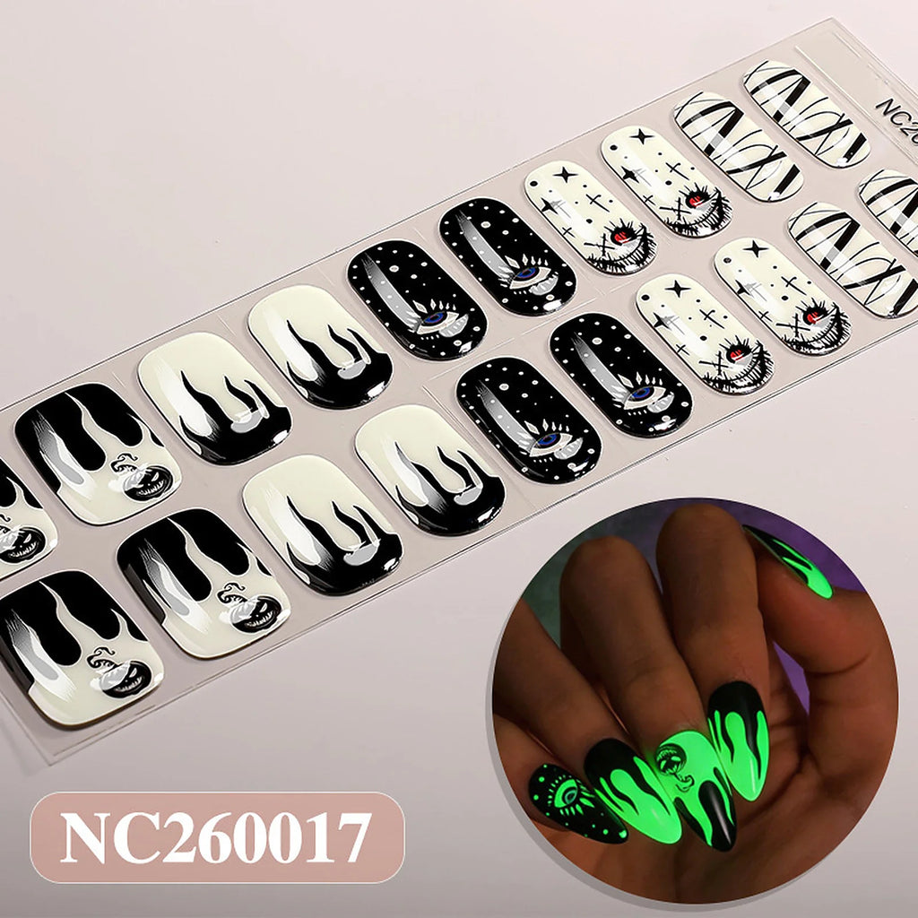 Haunted Eye Glow glow-in-the-dark Halloween semi-cured gel nail strips strip sheet