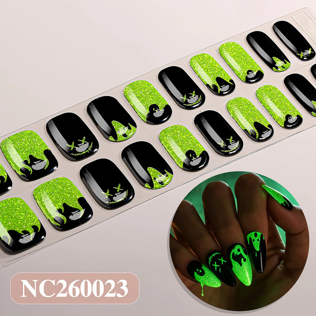 Neon Ghost Glow glow-in-the-dark Halloween semi-cured gel nail strips strip sheet